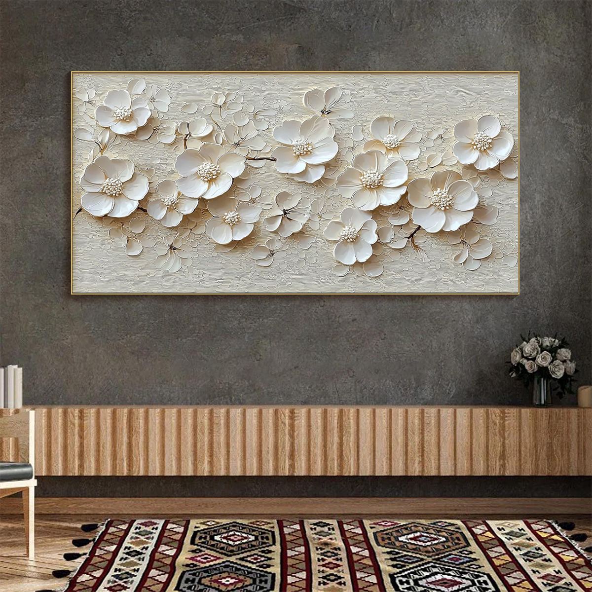 BLOSSOM SERENADE: Textured Floral Oil Painting - Image 2
