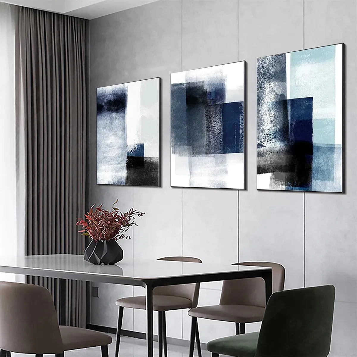 BLUE ABSTRACT TRIPTYCH: Abstract Painting Set of 3, Vertical Wall Art - Image 8