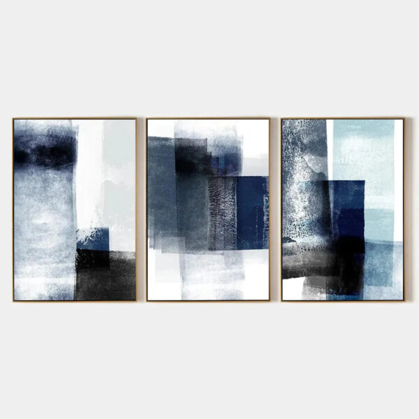 BLUE ABSTRACT TRIPTYCH: Abstract Painting Set of 3, Vertical Wall Art