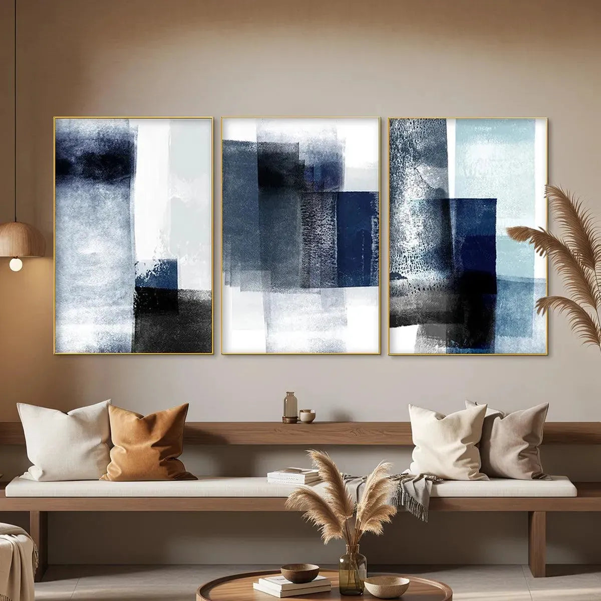 BLUE ABSTRACT TRIPTYCH: Abstract Painting Set of 3, Vertical Wall Art - Image 5