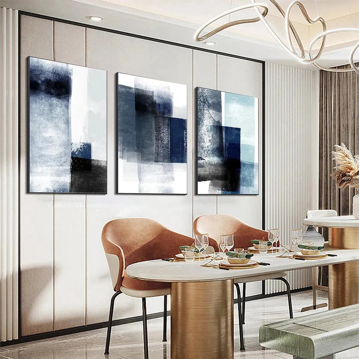 BLUE ABSTRACT TRIPTYCH: Abstract Painting Set of 3, Vertical Wall Art - Image 7