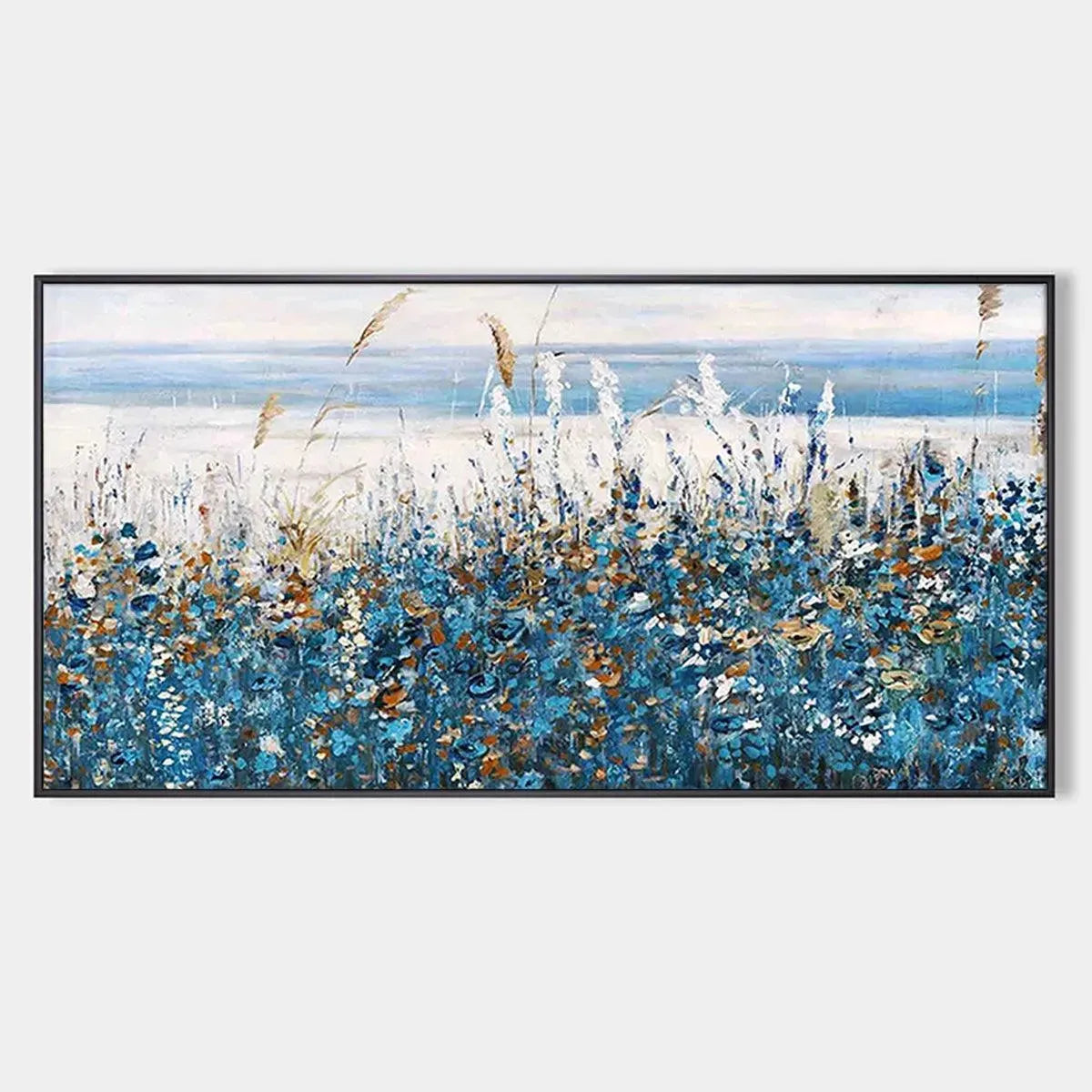 BLUE DUNES: Coastal Landscape Painting with Blue Flowers