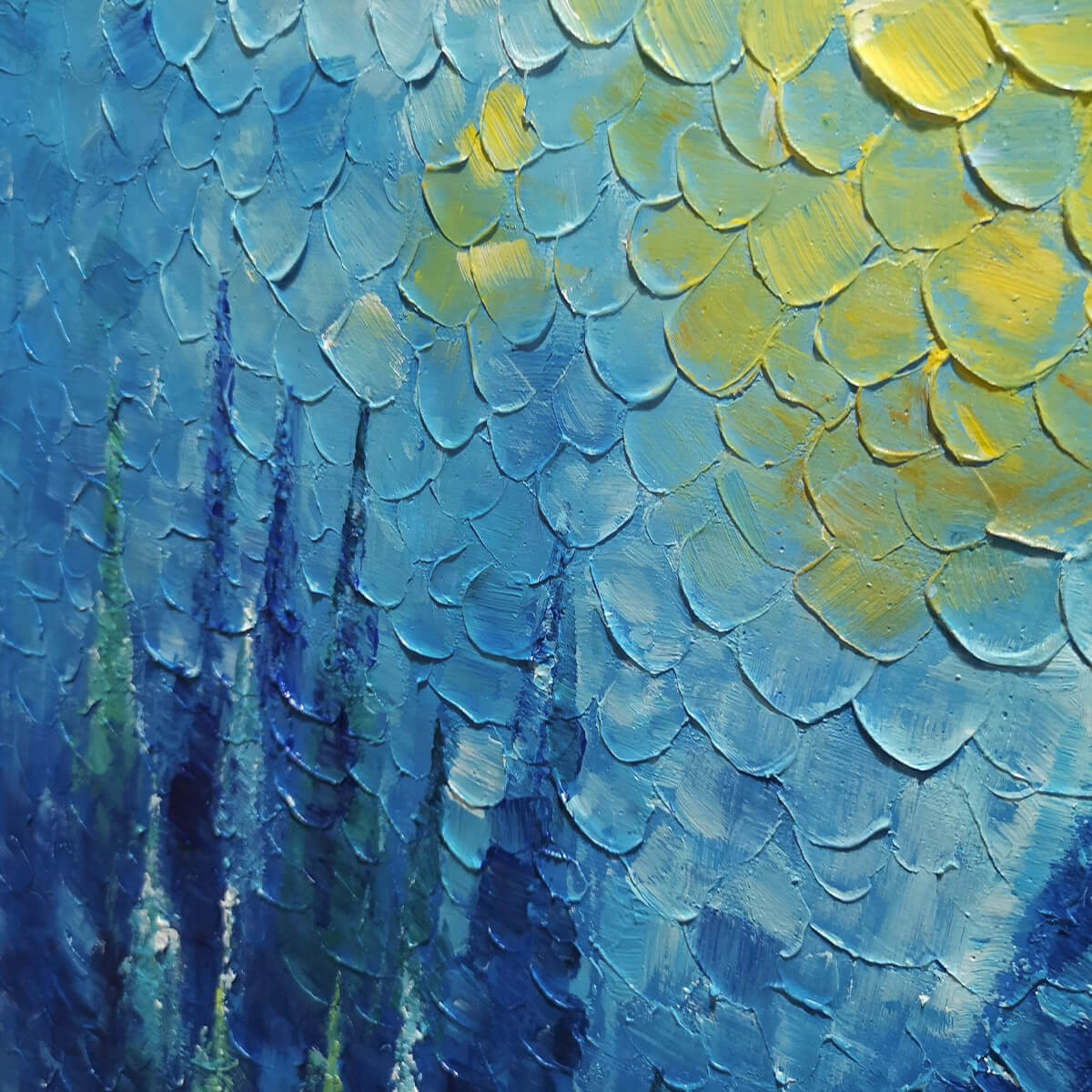 BLUE FOREST: Textured Forest Painting, Blue Landscape Wall Art, Square Canvas, Impasto Decor - Image 6