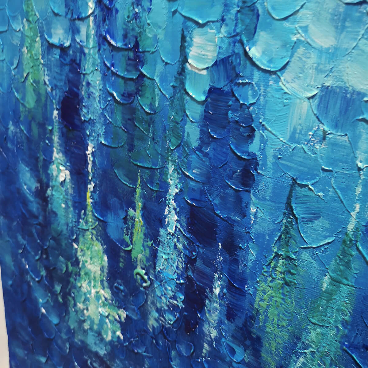 BLUE FOREST: Textured Forest Painting, Blue Landscape Wall Art, Square Canvas, Impasto Decor - Image 3