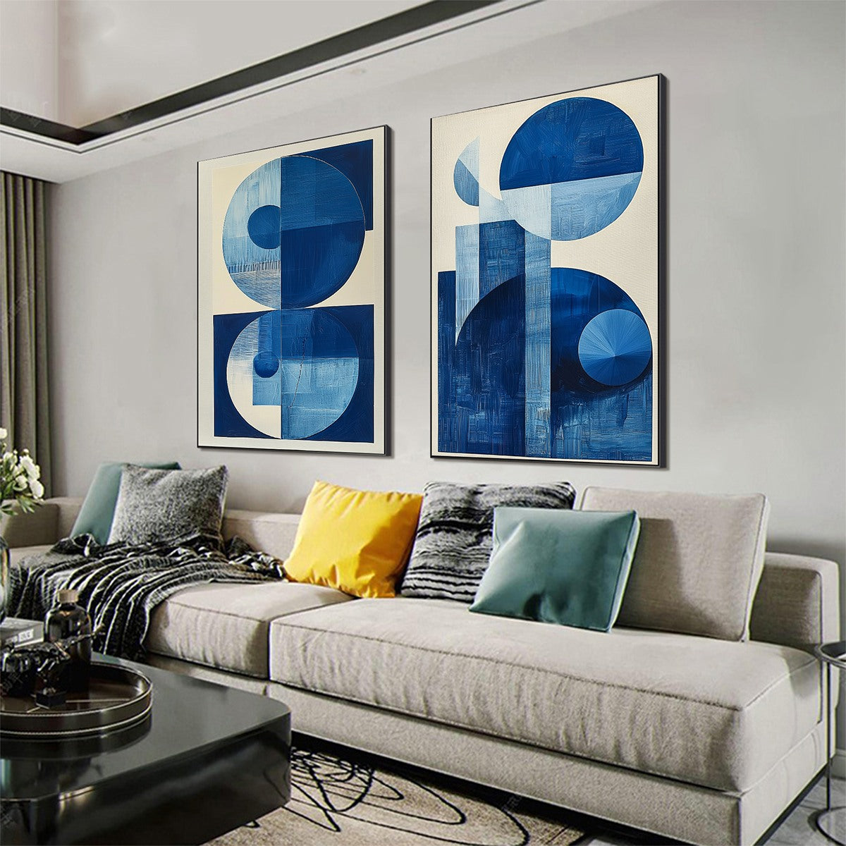 BLUE HARMONY: Minimalist Geometric Abstract Acrylic Painting - Image 4