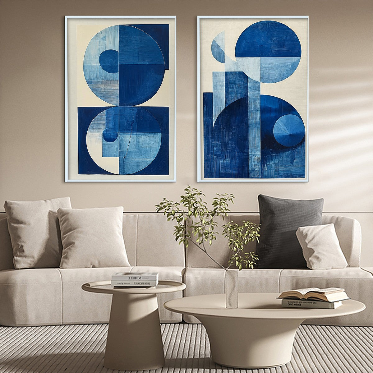 BLUE HARMONY: Minimalist Geometric Abstract Acrylic Painting - Image 2