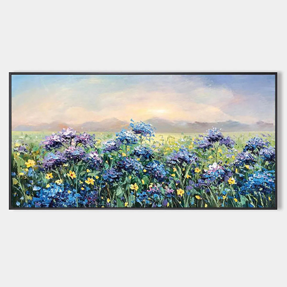 BLUE RIDGE DAWN: Landscape Oil Painting with Hydrangeas and Sunrise