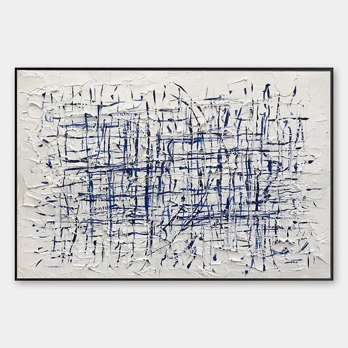 BLUE WEAVE: Textured Abstract Painting in Blue and White