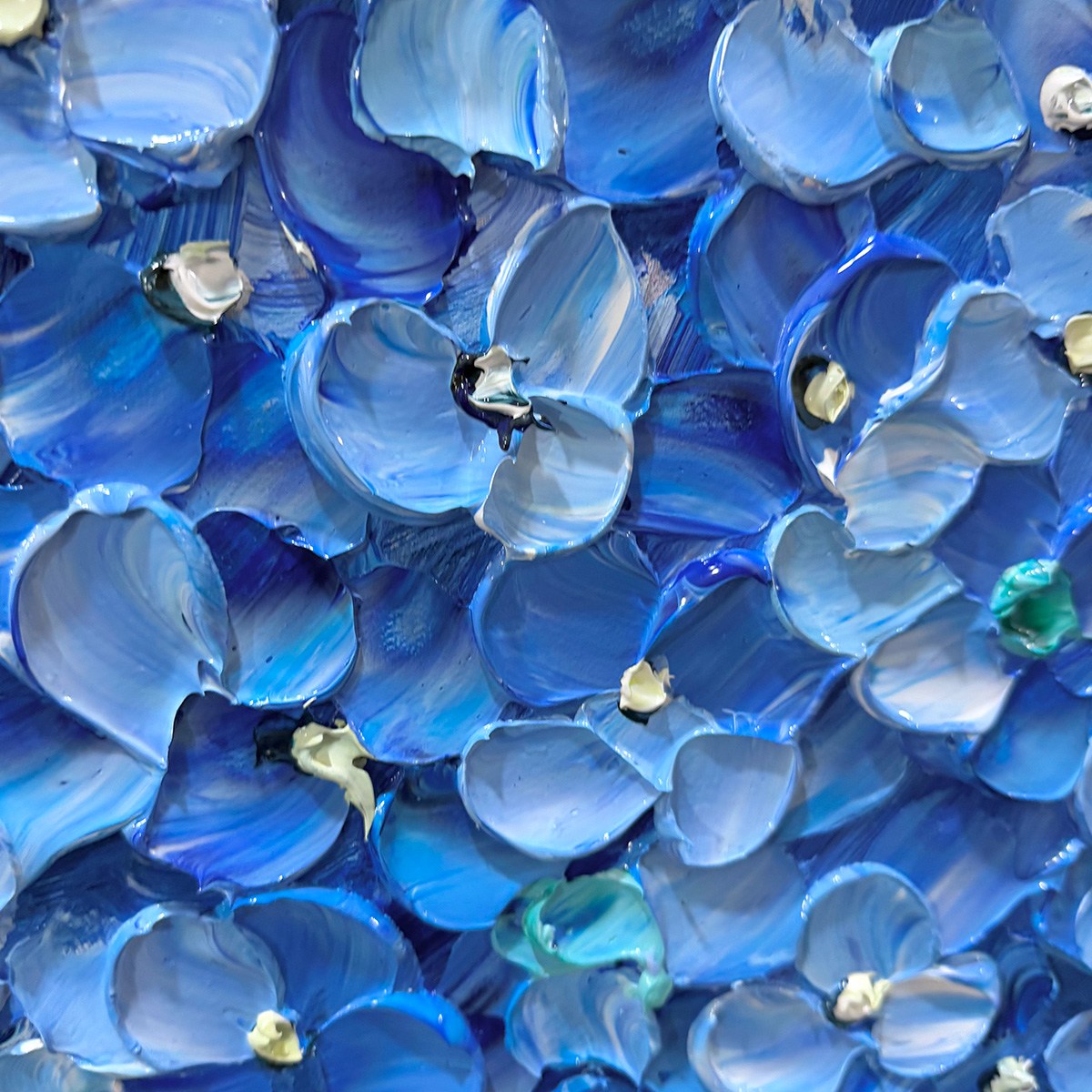 BLUE WISTERIA: Textured Impasto Blue Floral Painting - Image 6