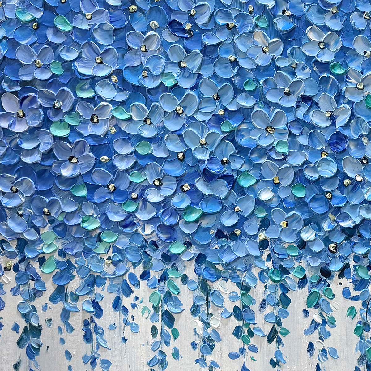 BLUE WISTERIA: Textured Impasto Blue Floral Painting - Image 3