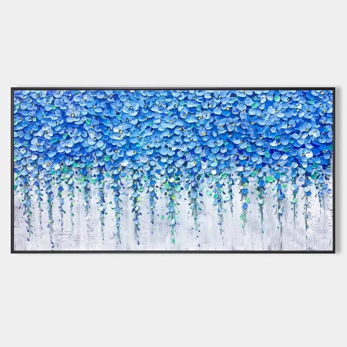 BLUE WISTERIA: Textured Impasto Blue Floral Painting
