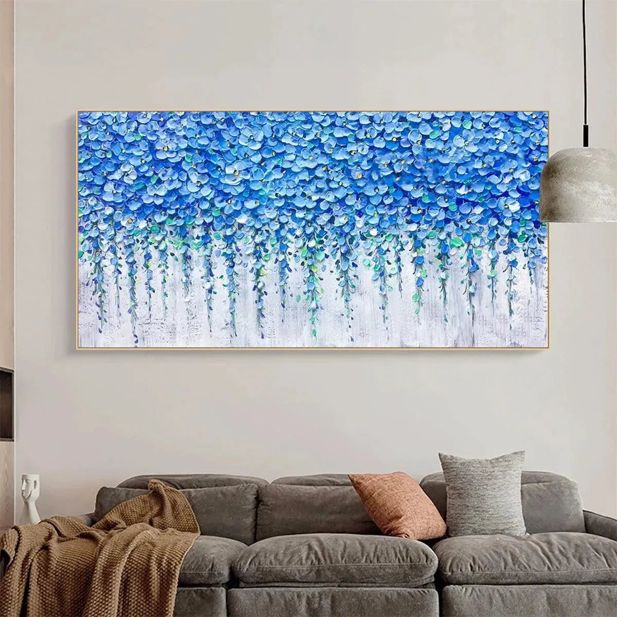 BLUE WISTERIA: Textured Impasto Blue Floral Painting - Image 2