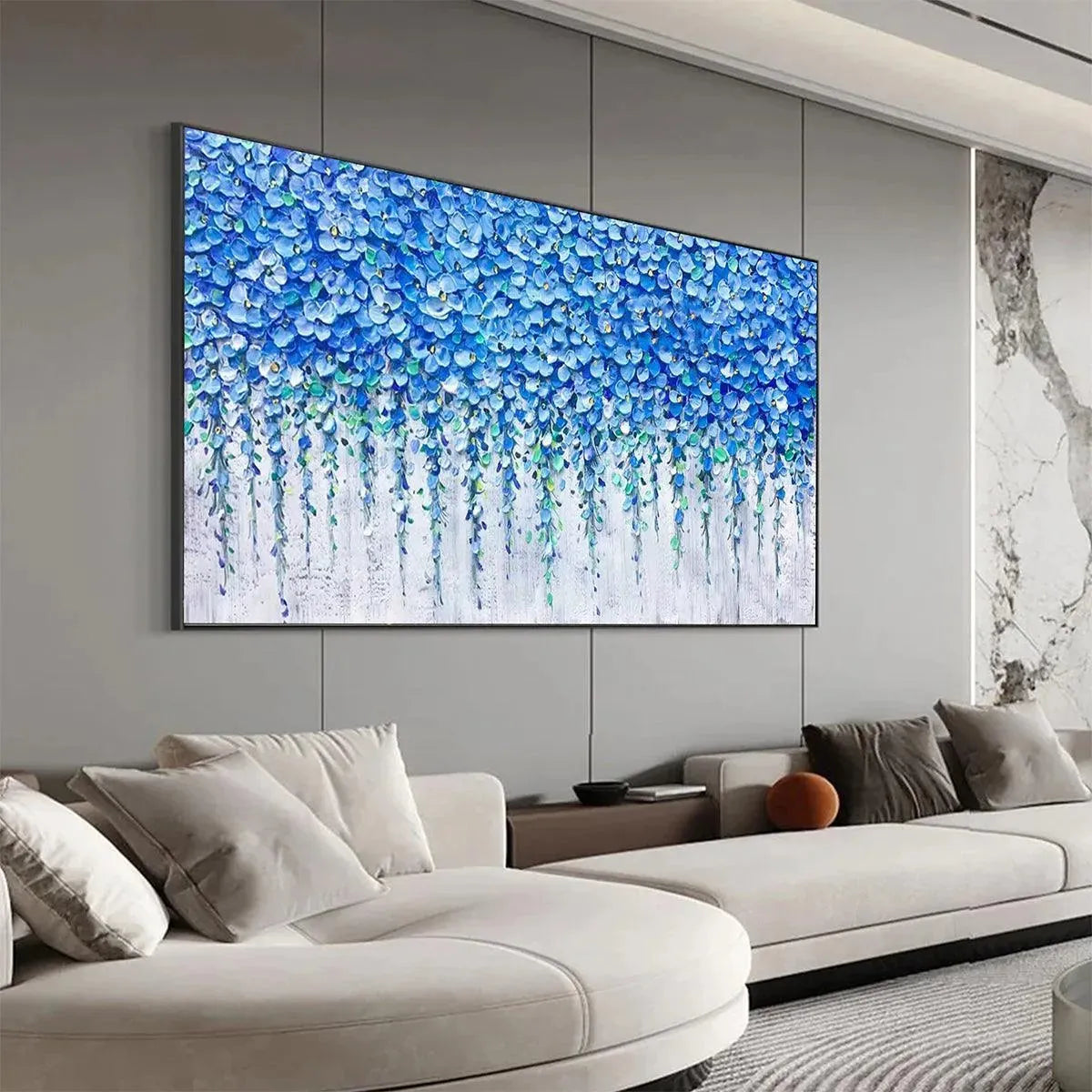 BLUE WISTERIA: Textured Impasto Blue Floral Painting - Image 4