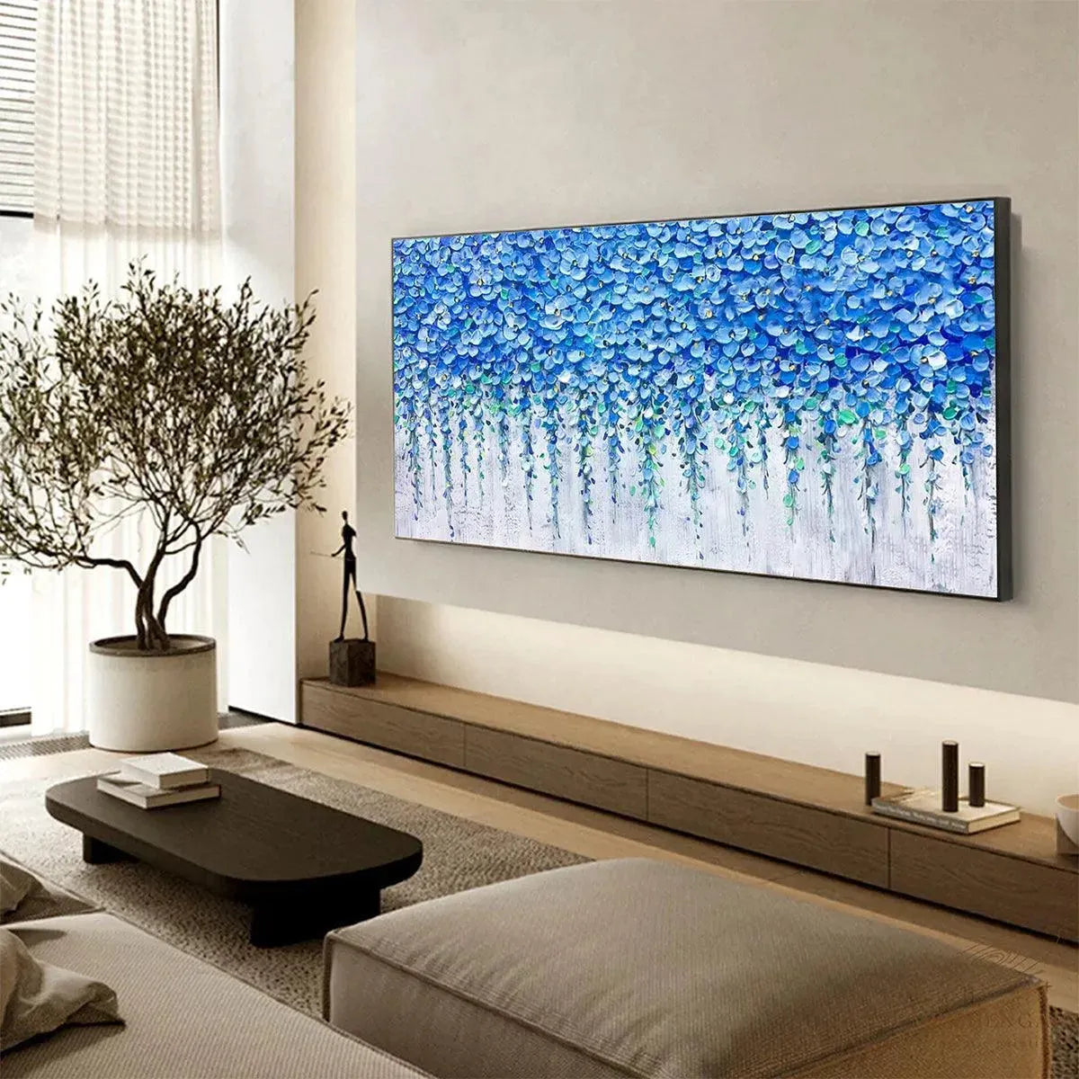 BLUE WISTERIA: Textured Impasto Blue Floral Painting - Image 5