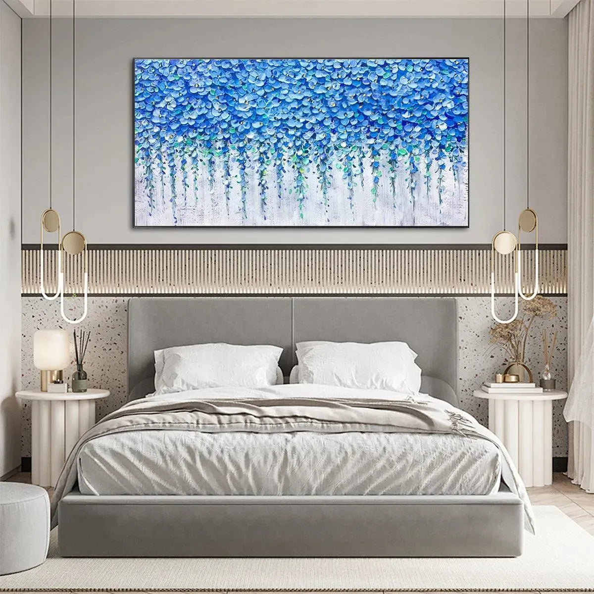 BLUE WISTERIA: Textured Impasto Blue Floral Painting - Image 8