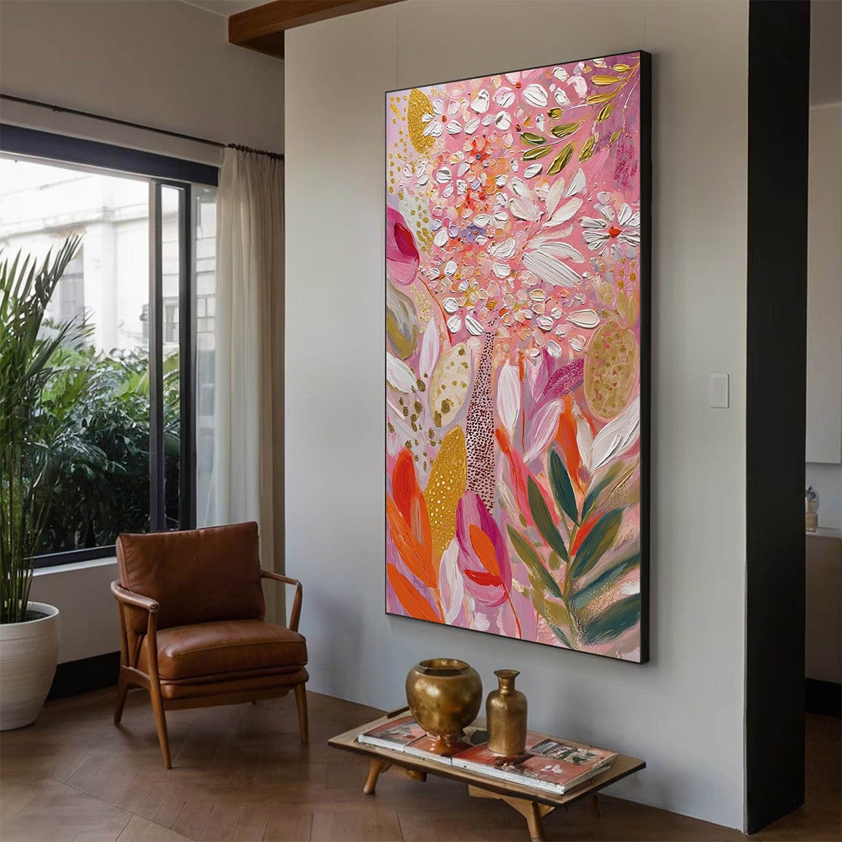 BLUSHING BLOOM: Textured Floral Impasto Oil Painting - Image 3