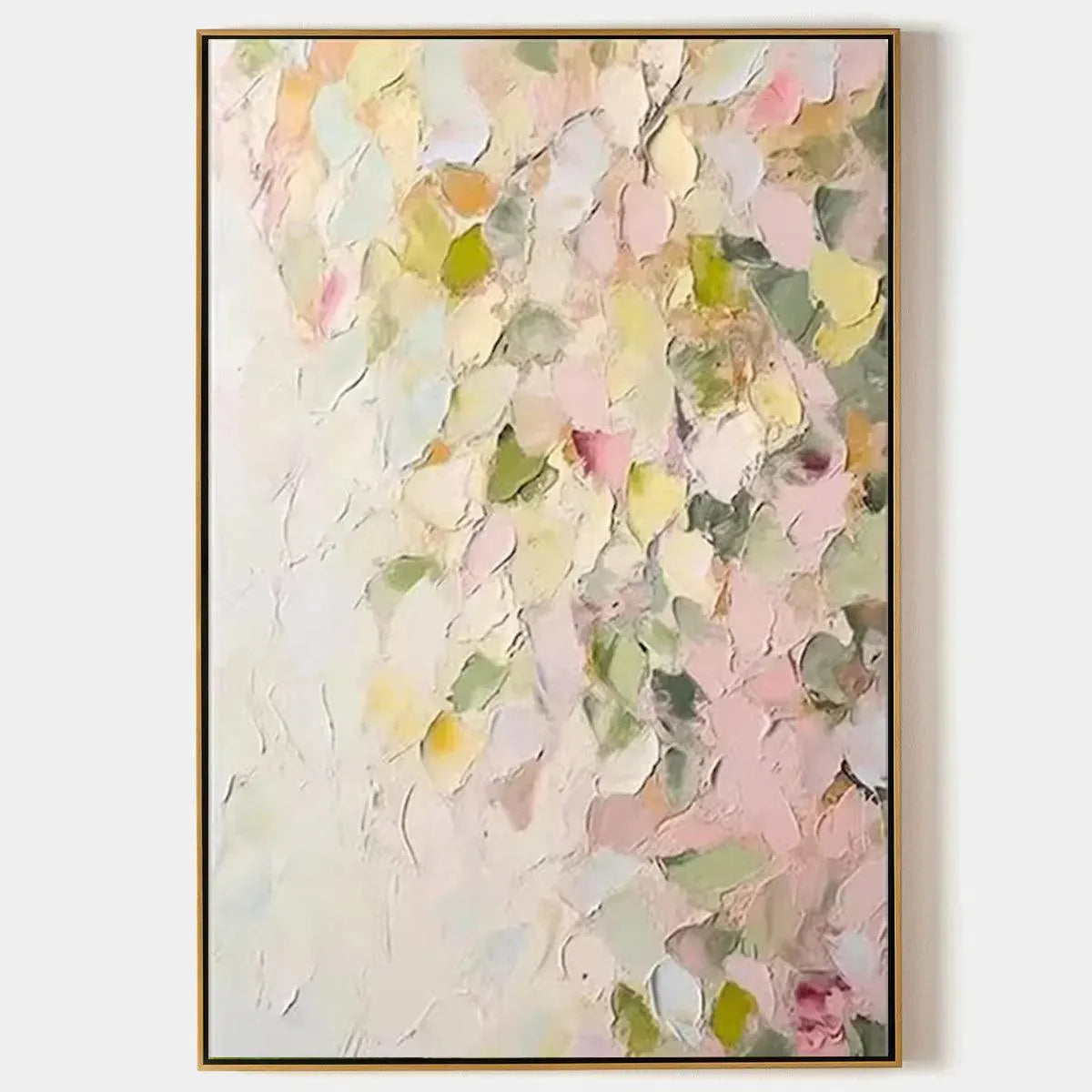 BLUSHING BLOOMS: Textured Abstract Floral Painting, Pastel Pink and Green Wall Art, Vertical Canvas, Impasto Decor