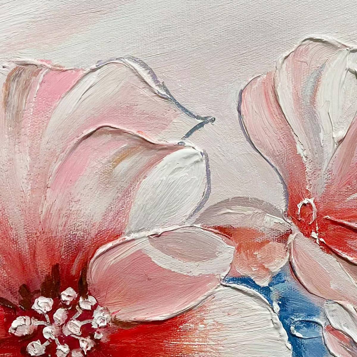 BLUSHING BLOOMS: Panoramic Floral Painting in Pink and Blue, Modern Impressionist Wall Art - Image 6