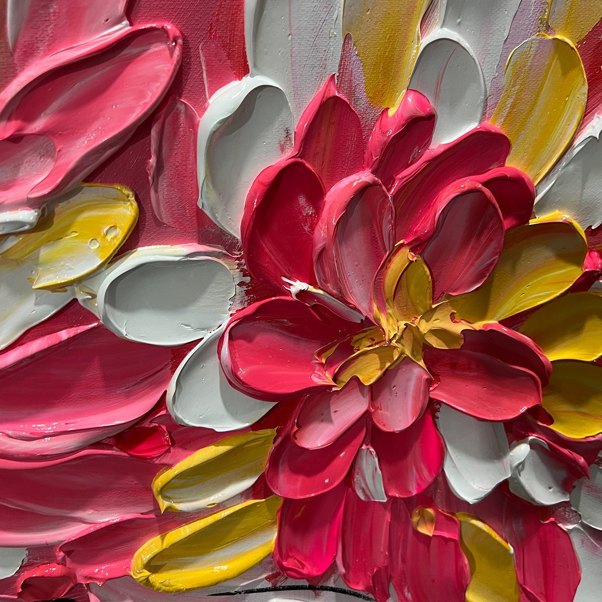 BLUSHING BLOOMS: Textured Impasto Floral Oil Painting - Image 3