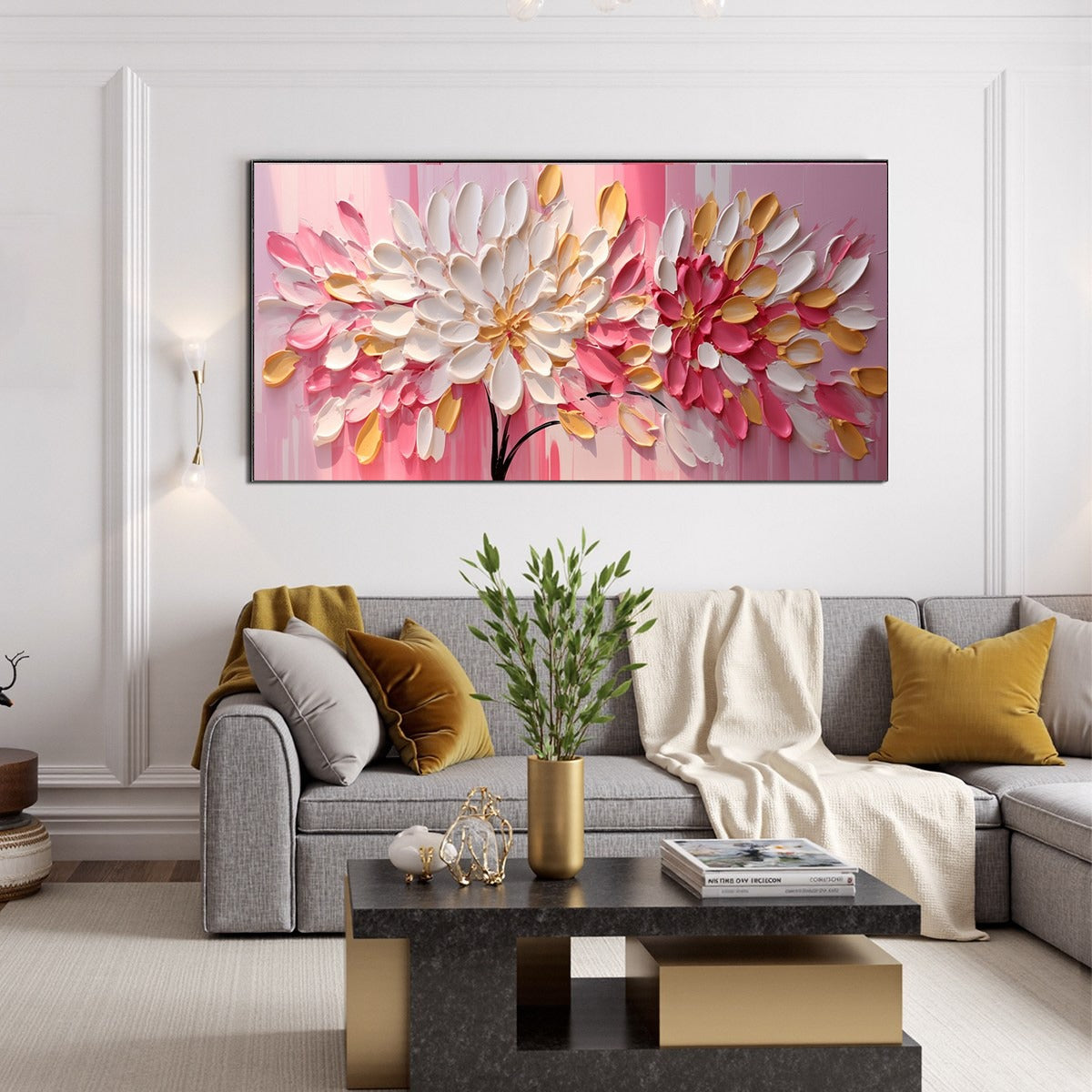 BLUSHING BLOOMS: Textured Impasto Floral Oil Painting - Image 4