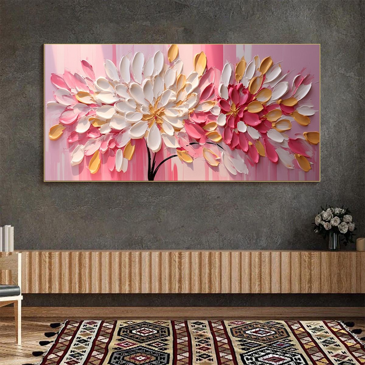 BLUSHING BLOOMS: Textured Impasto Floral Oil Painting - Image 5