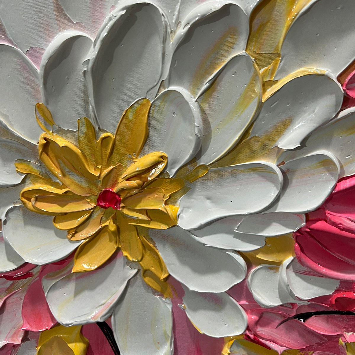 BLUSHING BLOOMS: Textured Impasto Floral Oil Painting - Image 7