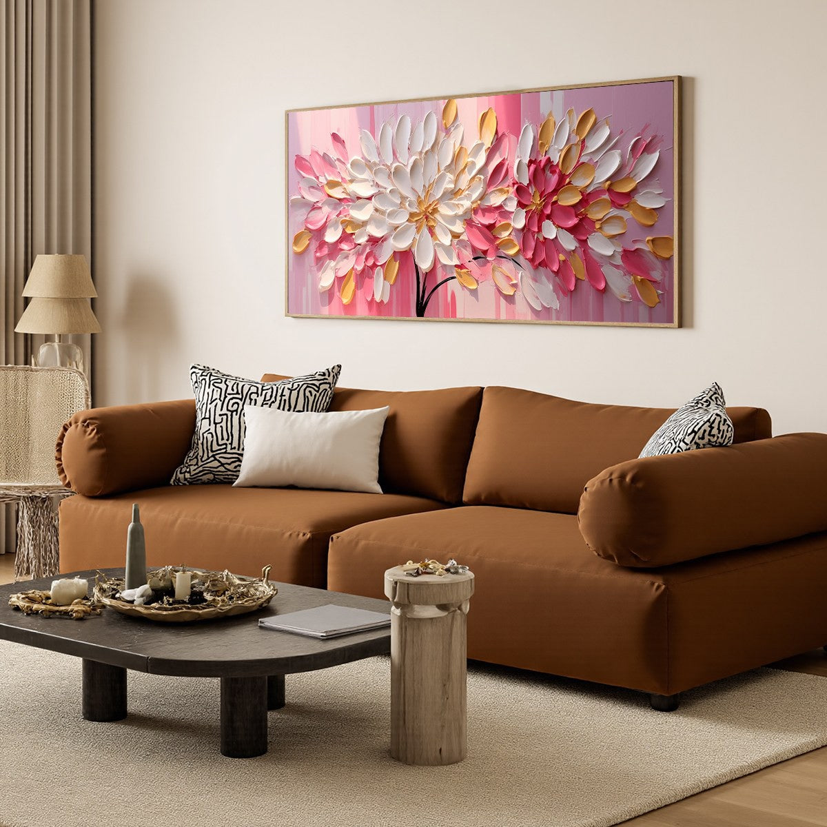 BLUSHING BLOOMS: Textured Impasto Floral Oil Painting - Image 6