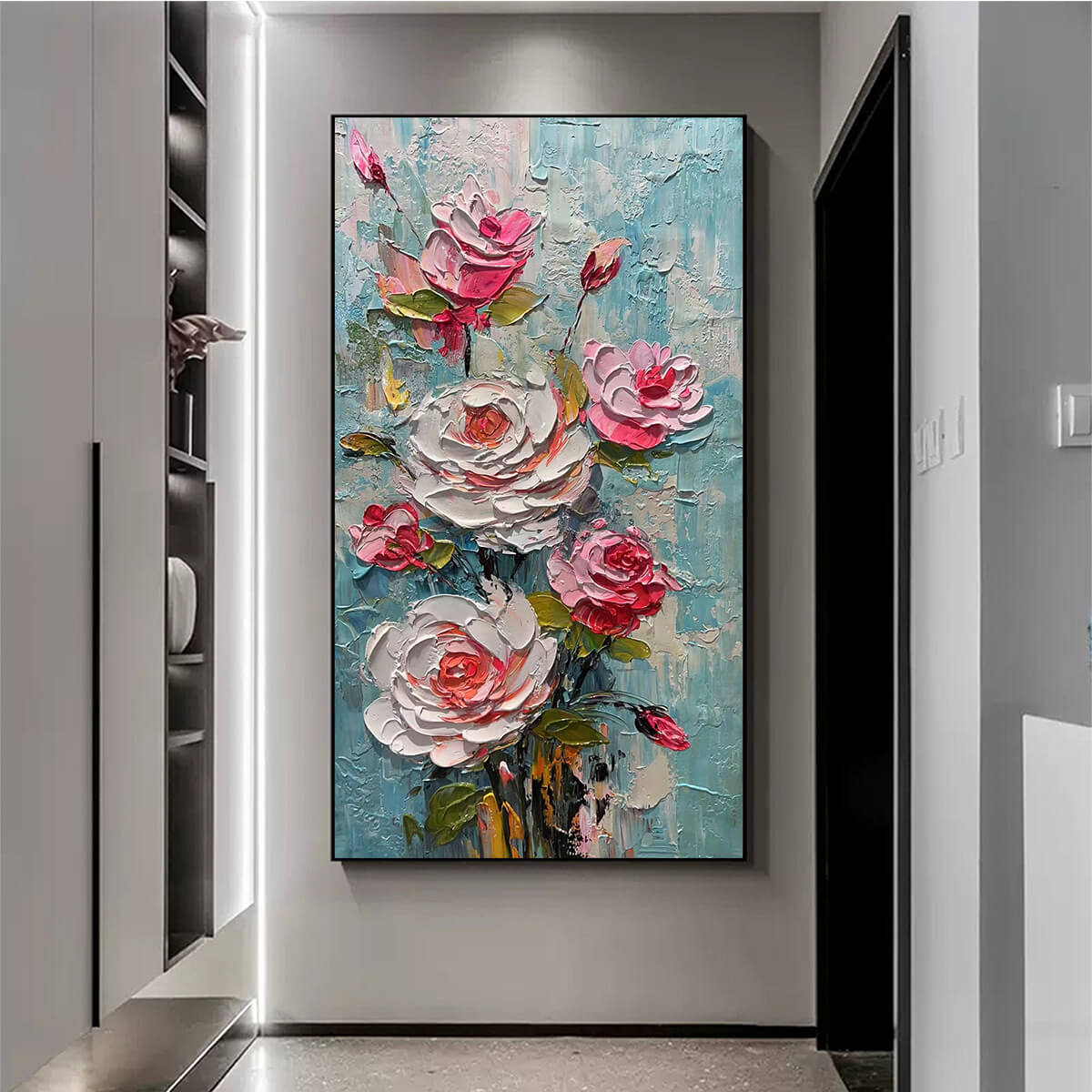 BLUSHING BOUQUET: Textured Floral Impasto Oil Painting - Image 7