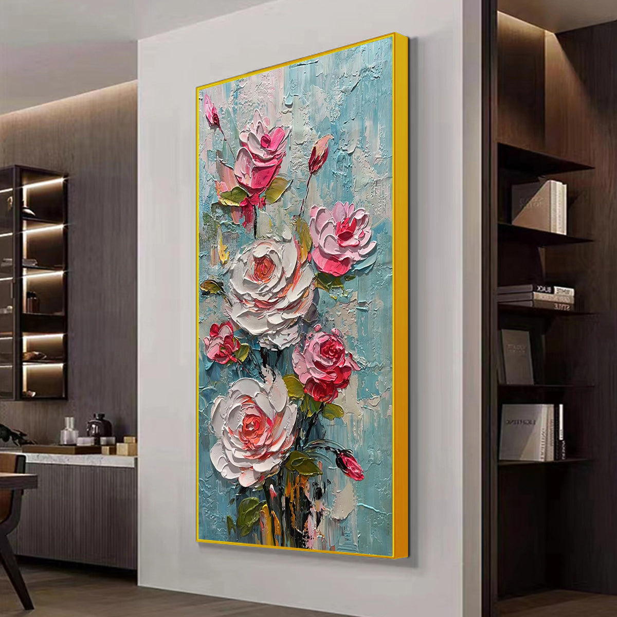 BLUSHING BOUQUET: Textured Floral Impasto Oil Painting - Image 4