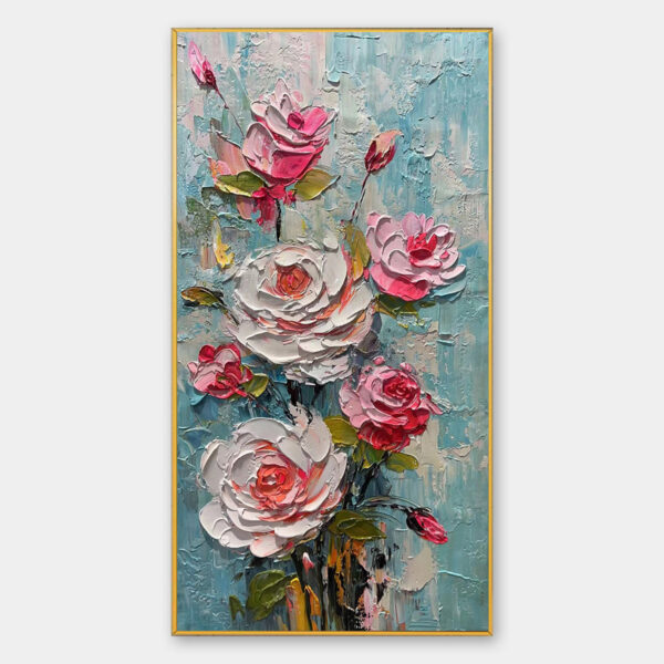 BLUSHING BOUQUET: Textured Floral Impasto Oil Painting