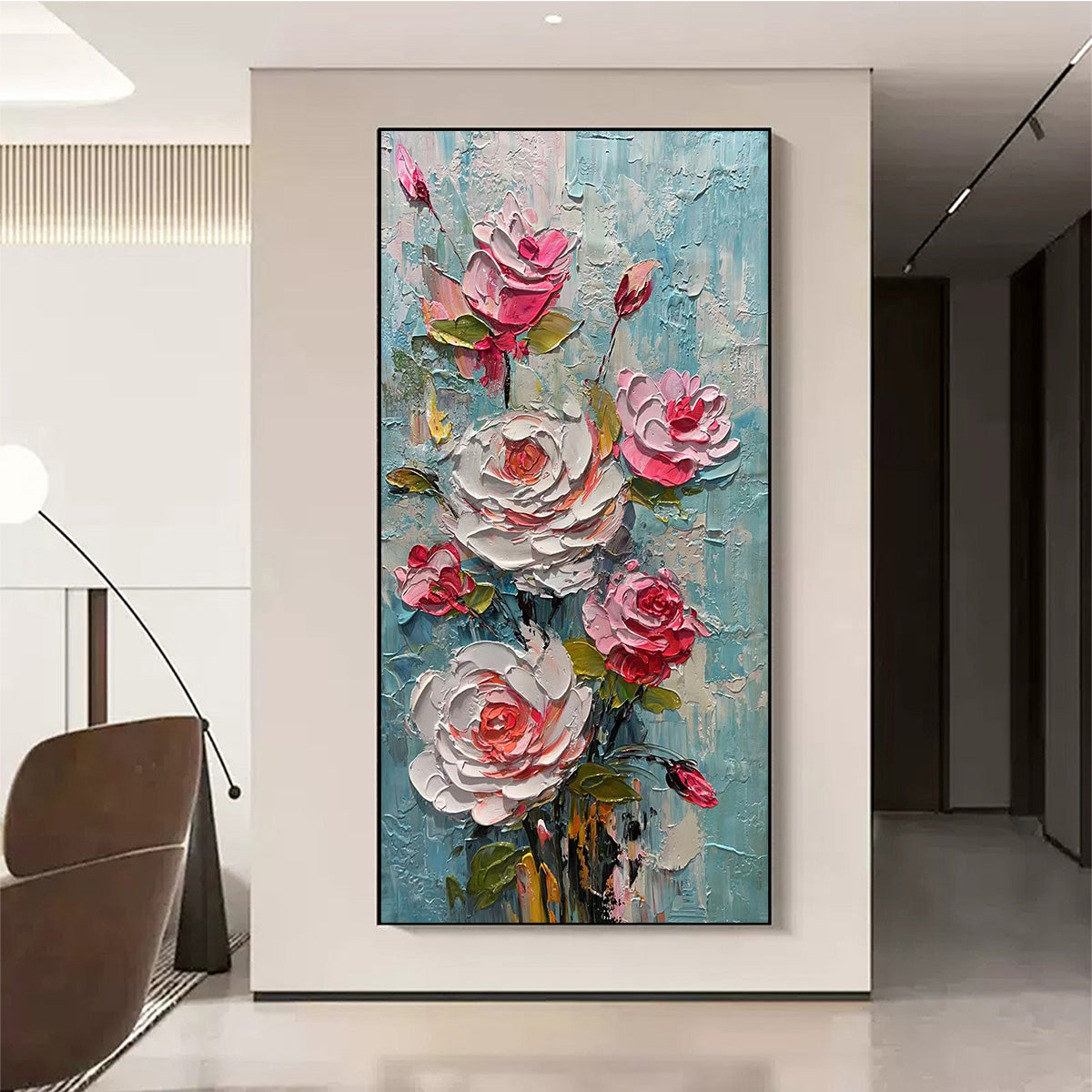 BLUSHING BOUQUET: Textured Floral Impasto Oil Painting - Image 2