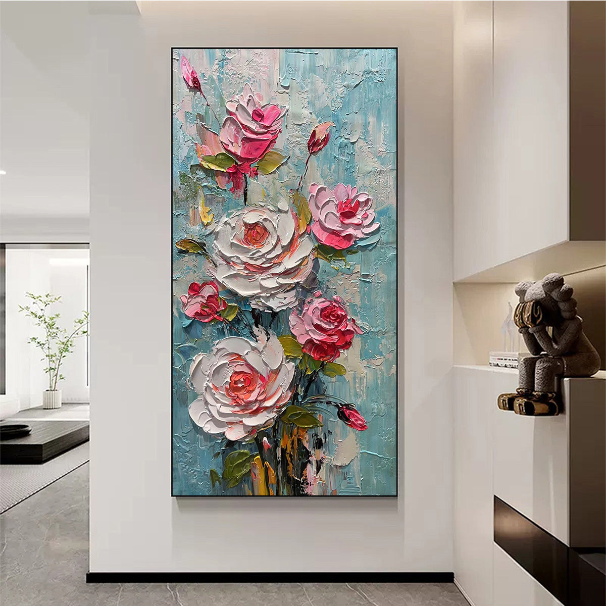BLUSHING BOUQUET: Textured Floral Impasto Oil Painting - Image 5