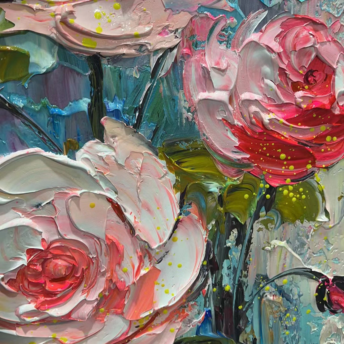 BLUSHING BOUQUET: Textured Floral Impasto Oil Painting - Image 3
