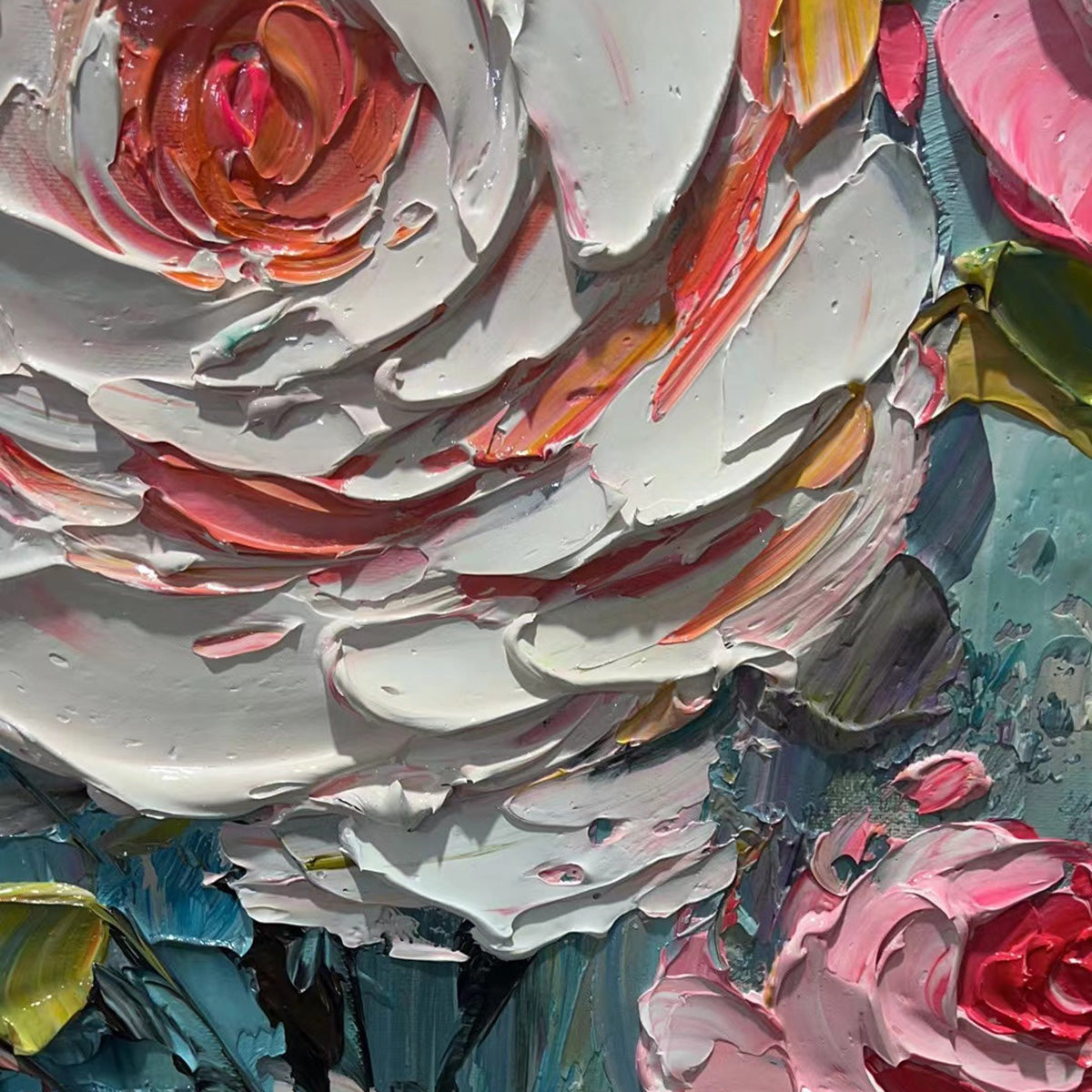 BLUSHING BOUQUET: Textured Floral Impasto Oil Painting - Image 6