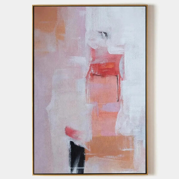 BLUSHING DAWN: Pink Abstract Painting, Textured Wall Art, Vertical Canvas, Minimalist Decor