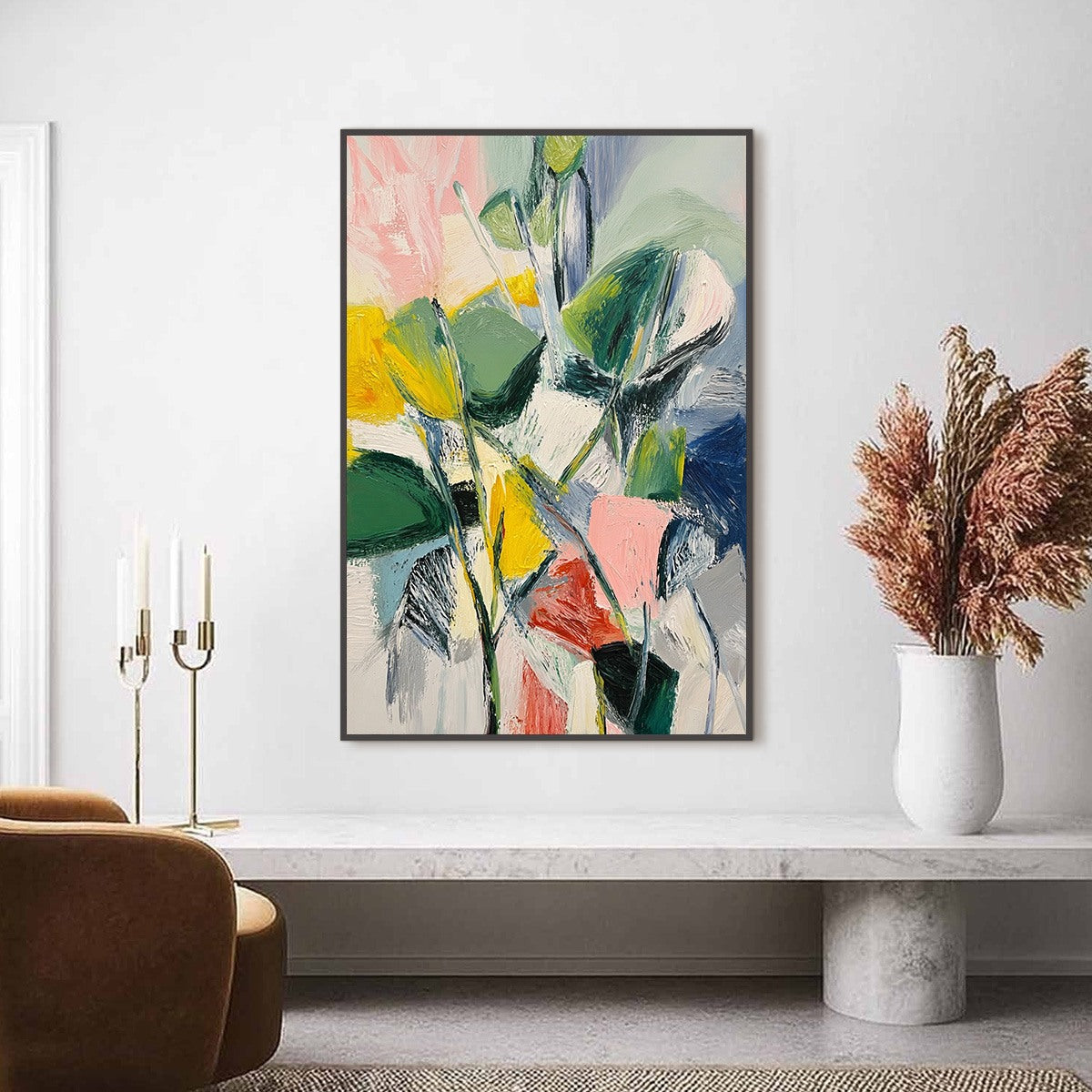 BOTANICAL BURST: Colorful Abstract Botanical Textured Oil Painting - Image 2