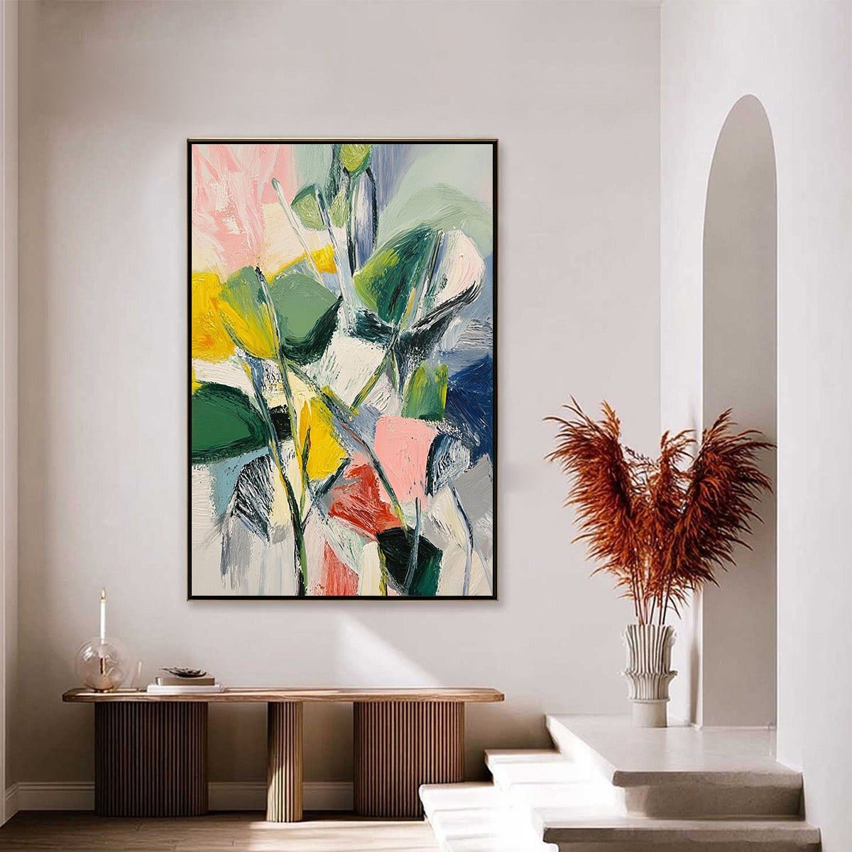 BOTANICAL BURST: Colorful Abstract Botanical Textured Oil Painting - Image 4