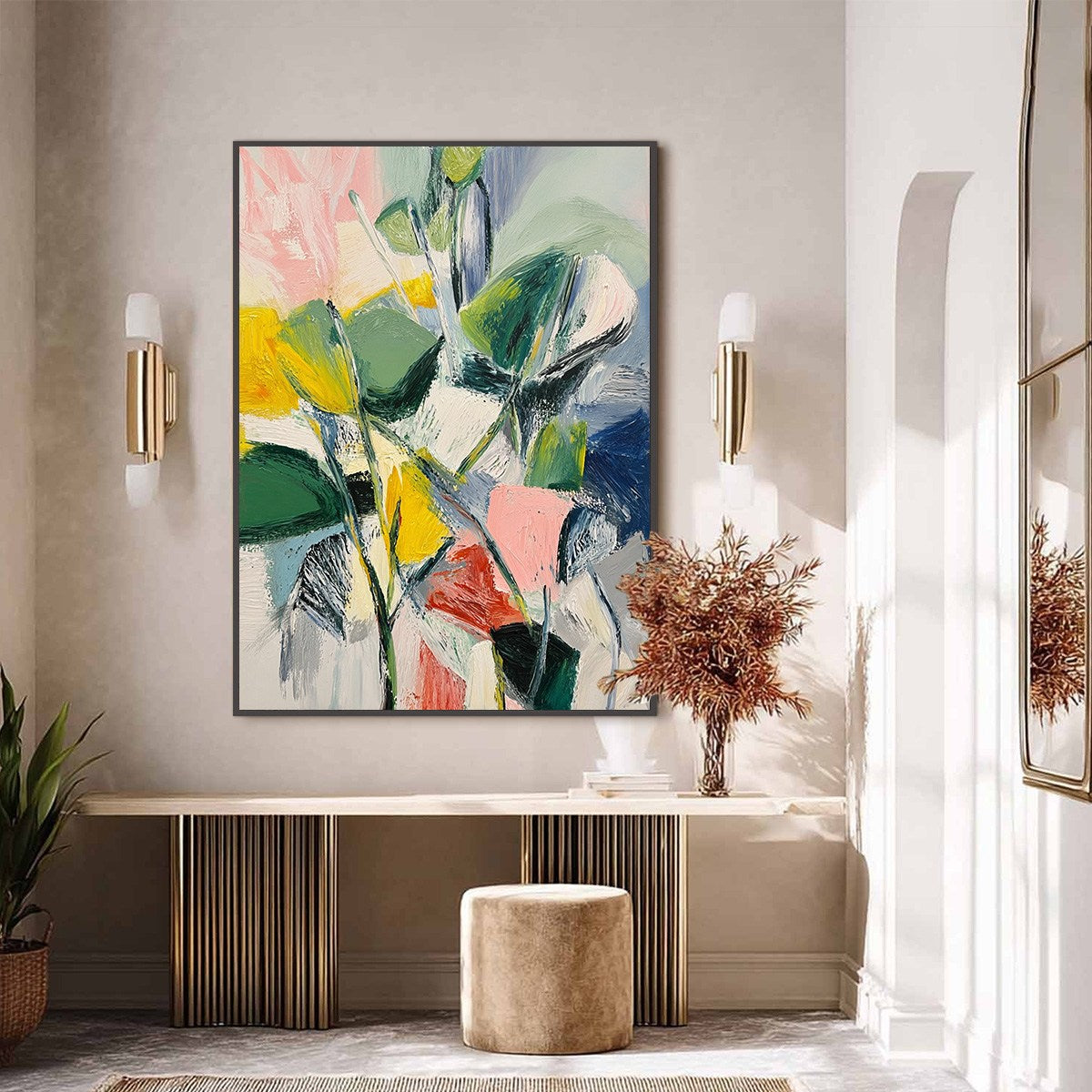 BOTANICAL BURST: Colorful Abstract Botanical Textured Oil Painting - Image 6