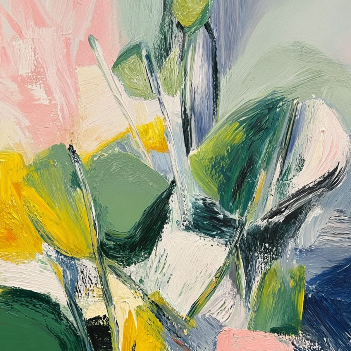 BOTANICAL BURST: Colorful Abstract Botanical Textured Oil Painting - Image 3