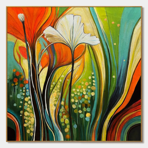 BOTANICAL SYMPHONY: Modern Abstract Floral Oil Painting