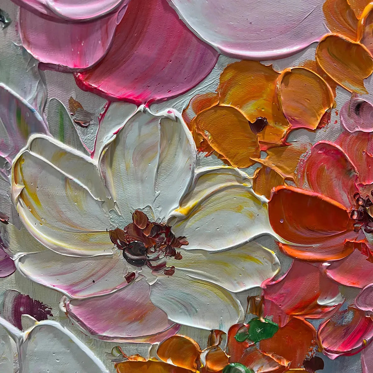 BOUQUET OF JOY: Panoramic Impasto Painting of Colorful Flowers, Textured Floral Wall Art - Image 3