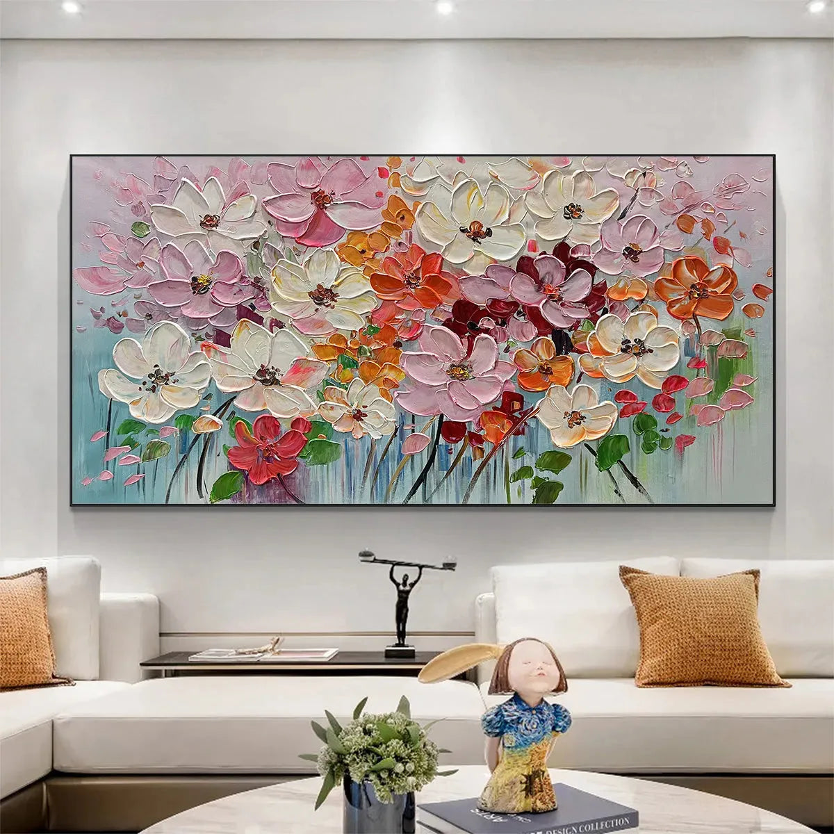 BOUQUET OF JOY: Panoramic Impasto Painting of Colorful Flowers, Textured Floral Wall Art - Image 4