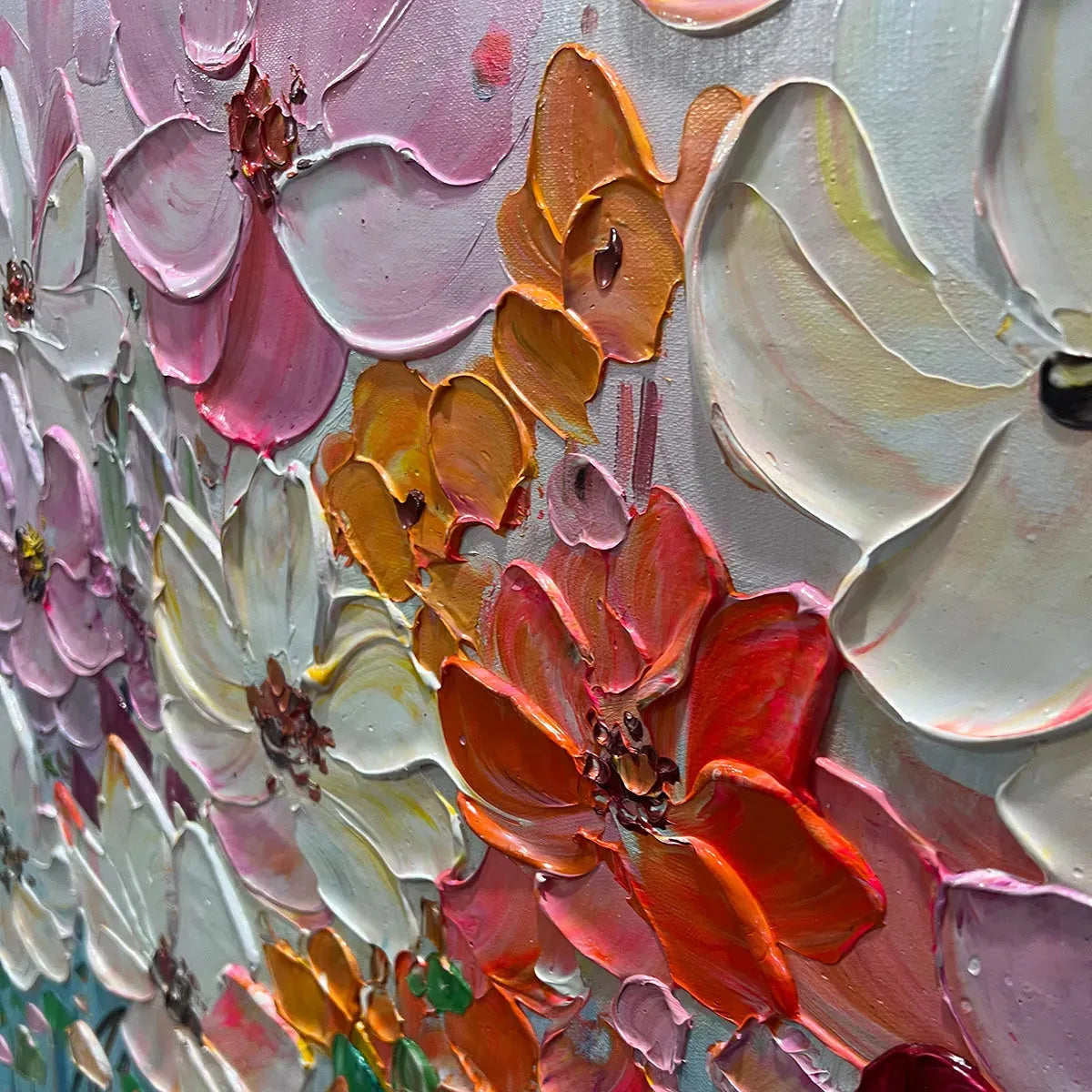 BOUQUET OF JOY: Panoramic Impasto Painting of Colorful Flowers, Textured Floral Wall Art - Image 6