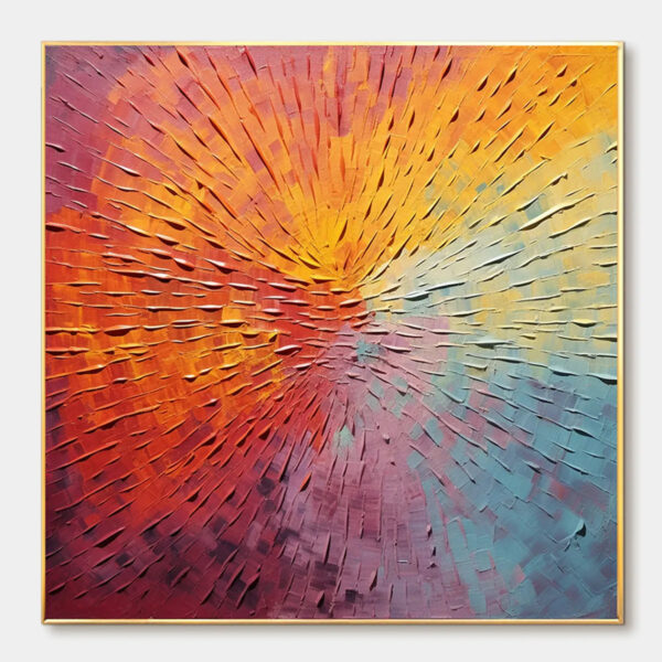 BURST OF COLOR: Square Abstract Impasto Painting, Textured Wall Art, Orange, Pink, Blue