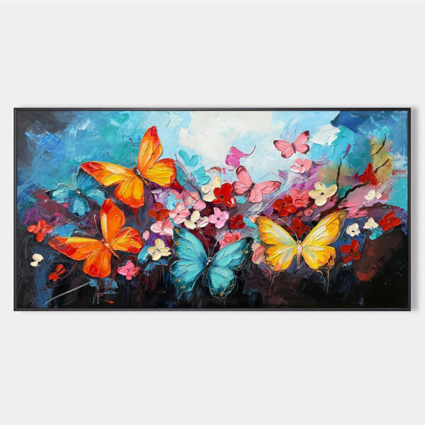 BUTTERFLY WALTZ: Colorful Butterfly and Floral Impasto Oil Painting