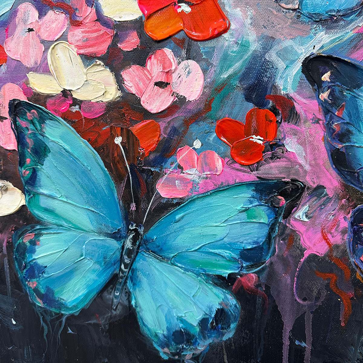 BUTTERFLY WALTZ: Colorful Butterfly and Floral Impasto Oil Painting - Image 6