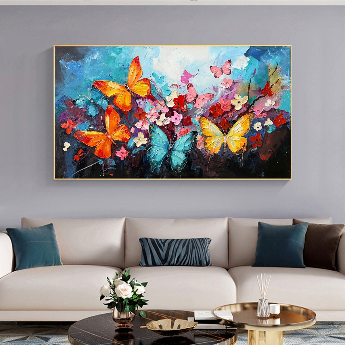 BUTTERFLY WALTZ: Colorful Butterfly and Floral Impasto Oil Painting - Image 2