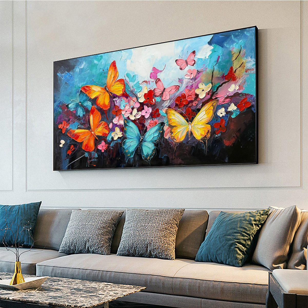 BUTTERFLY WALTZ: Colorful Butterfly and Floral Impasto Oil Painting - Image 4