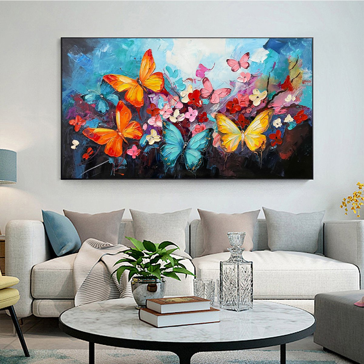 BUTTERFLY WALTZ: Colorful Butterfly and Floral Impasto Oil Painting - Image 5
