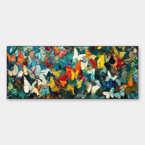 BUTTERFLY WHIRLWIND PANORAMIC: Butterfly Painting, Panoramic Wall Art, Colorful Impasto Decor